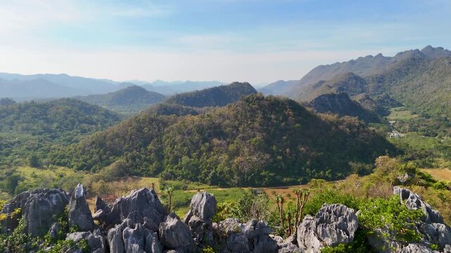 Aerial View of Limestone Karst Mountains in Khao Yai Thailand