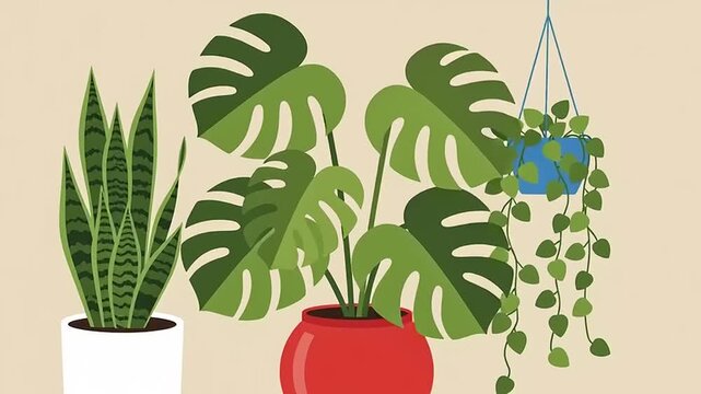 Indoor Plants in Potted Containers Illustration.
