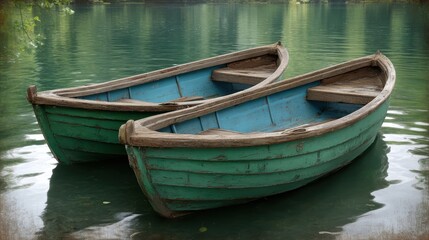 Obraz premium Boats on water two vessels are stationary on the surface of a large body of liquid