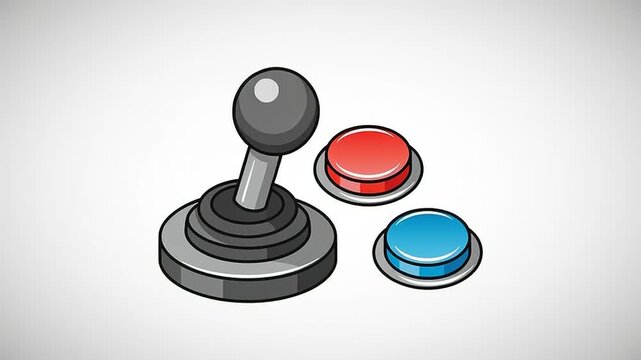 Joystick and Buttons on White Background.