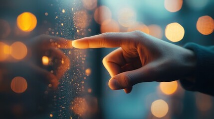 Hand touching light digital bokeh effect