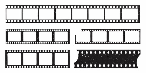 Obraz premium Black and white film strips with varying frame counts and damage