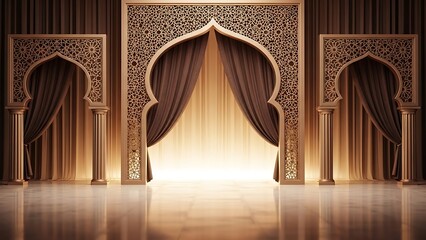 Ornate middle eastern archways with curtains and intricate designs