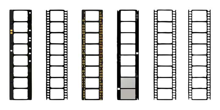 A film strip with visible sprocket holes against a dark background
