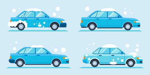 Four stages of car washing soaping rinsing and initial cleaning process