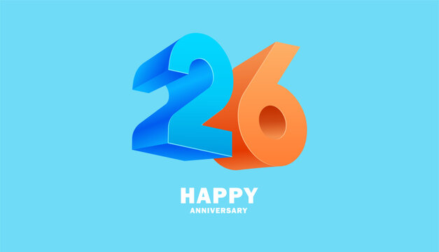 3D Modern colorful number anniversary 26th, 26th Happy Anniversary with fun color, celebrating banner design.