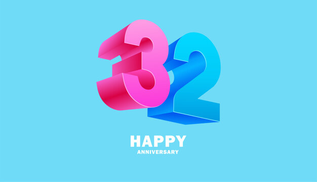 3D Modern colorful number anniversary 32th, 32th Happy Anniversary with fun color, celebrating banner design.