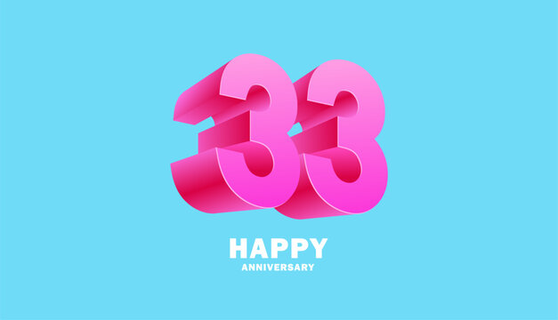 3D Modern colorful number anniversary 33th, 33th Happy Anniversary with fun color, celebrating banner design.