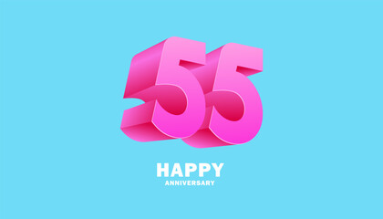 3D Modern colorful number anniversary 55th, 55th Happy Anniversary with fun color, celebrating banner design.