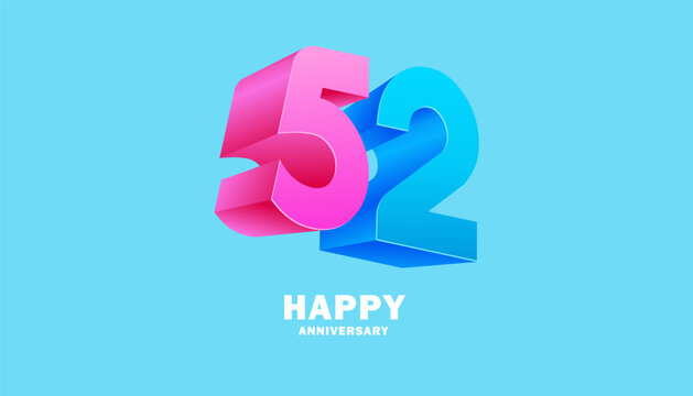 3D Modern colorful number anniversary 52th, 52th Happy Anniversary with fun color, celebrating banner design.