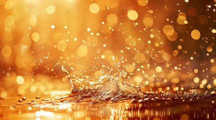 Abstract golden and red bokeh background with glowing light particles and soft blur. Festive, elegant, and warm atmosphere, ideal for celebrations