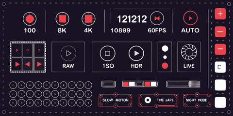 Digital camera interface with recording controls and status indicators
