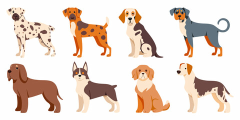 Fototapeta premium Collection of diverse dog breeds in a colorful illustrative style
