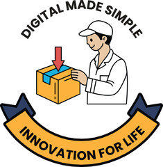 Fototapeta premium A man is holding a box and the words 