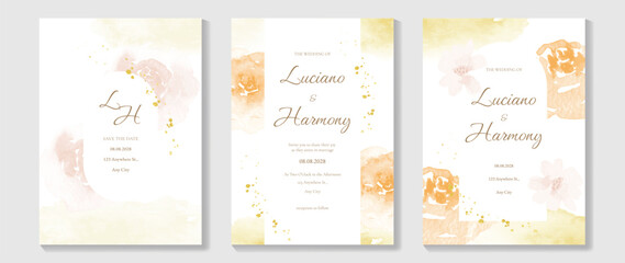Naklejka premium watercolor floral wedding invitation vector set with yellow rose and modern artistic composition. Elegant design for wedding cards, gala invitations, events, posters and stationery.