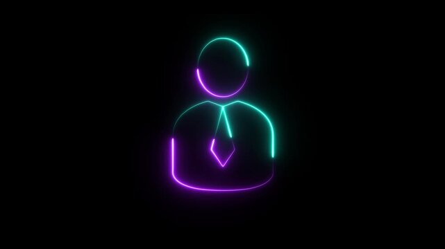 People man icon neon glow animation for business on black background.  User and profile glowing effect,  person or people sign animation.