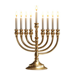 Fototapeta premium gold menorah with nine lit candles isolated on transparent background png