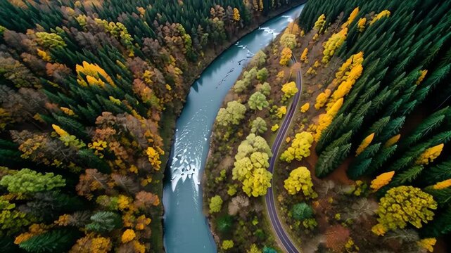 Aerial View of River Winding Through Forest.
