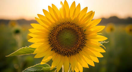 Obraz premium A vibrant sunflower basking in the warm glow of a golden sunset
