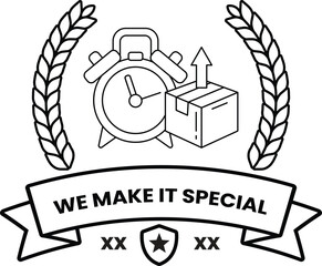 Fototapeta premium A black and white logo with a clock and a box