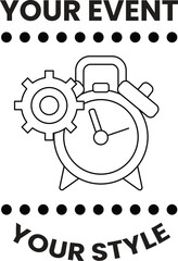 Obraz premium A clock with gears and a white background with the words Your Event Your Style