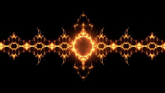 Glowing orange fractal pattern with bright lights on black background