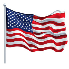 Fototapeta premium Waving American flag with stars and stripes pattern isolated on transparent background png
