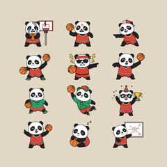 set of cartoon cute panda basketball bundle