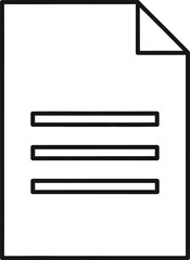 Simple black line icon representing a generic document file with three lines of text indicating content ready for editing or viewing.