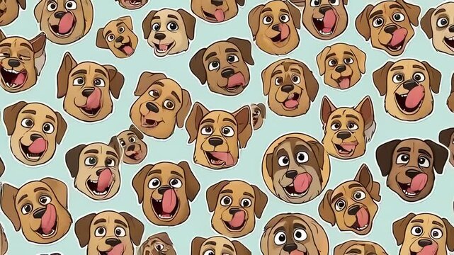 Cartoon dogs with happy faces pattern.