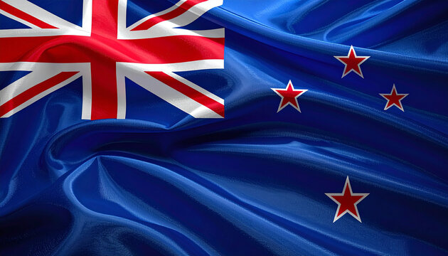 Waving flag of New Zealand with elegant silk or satin fabric texture background