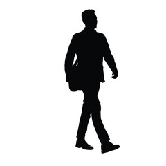Obraz premium Side View Silhouette of a Professional Businessman Walking Confidently While Carrying a Shoulder Bag Isolated on White Background for Design