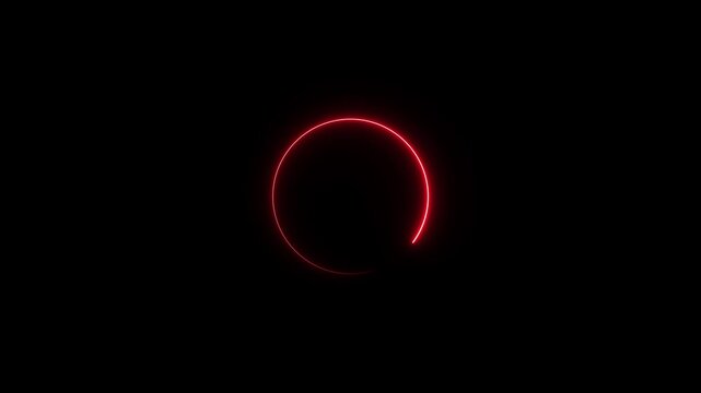 Modern glowing preloader animation and progress loading circle bar on black background. Red neon charging circle spinning in loop