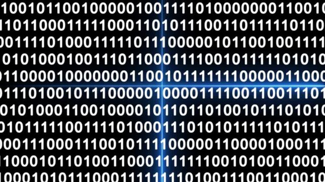 A dynamic, binary code stream creating a visually engaging, futuristic atmosphere in a digital context
