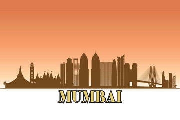 Obraz premium Global city Mumbai shown in a detailed vector skyline with a golden hour sky