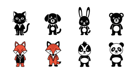 Cartoon animals wearing suits and bow ties in a simple graphic