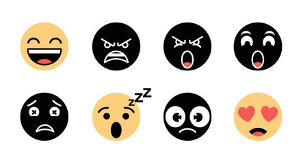 Collection of diverse emoji faces displaying various emotions and expressions