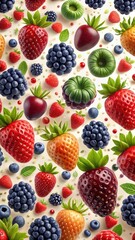 Heres the expanded output   Vibrant berries create a colorful, whimsical pattern on a pristine white background