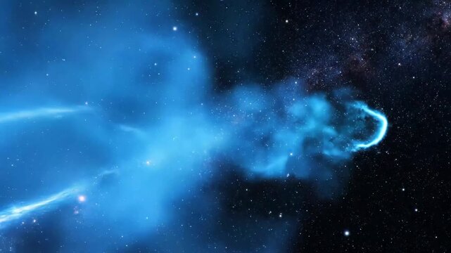 Fiery blue comet streaks across starry night sky dynamic motion cinematic background space exploration concept