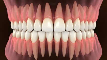 Obraz premium 3D Rendering of Human Teeth and Gums in Closed Bite Anatomy