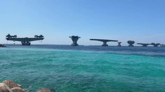The Thilamal&eacute; Bridge under construction in Male Mal&eacute; capital city maldives Villingli, Gulhifalhu, and Thilafushi