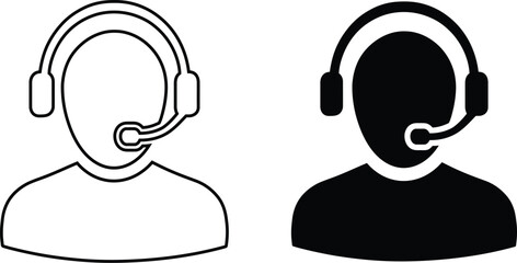 Customer Support Agent Icon Set with Headset &ndash; Minimalist Vector Illustration for Helpdesk, Call Center, and Service Hotline Concepts.