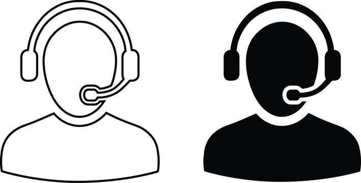 Customer Support Agent Icon Set with Headset &ndash; Minimalist Vector Illustration for Helpdesk, Call Center, and Service Hotline Concepts.