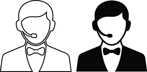 Customer Support Representative Icon wearing Headset and Bowtie - Professional Service Agent Vector Illustration