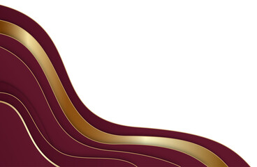 Abstract Burgundy and Gold Waves on White Background