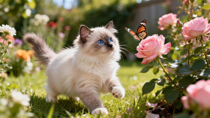 Obraz premium Ragdoll Cat Portrait in Sunflower Field