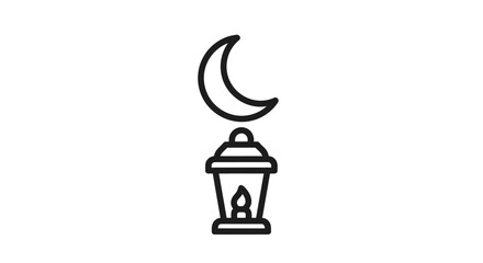 Obraz premium ramadan kareem mubarak lantern with crescent moon icon for islamic eid al adha and eid al fitr celebration in flat outline vector illustration
