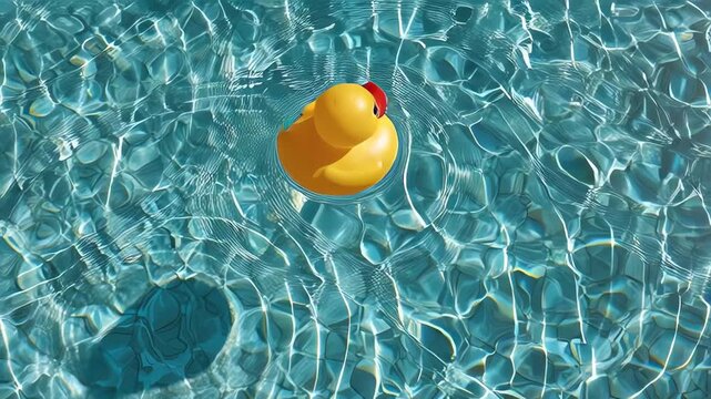Rubber duck floating in swimming pool.