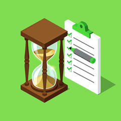 illustration of hourglass and books