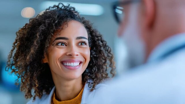 Empathetic Consultation: A radiant and empathetic patient engages in a discussion, as she listens intently and finds solace in her healthcare provider's supportive demeanor.